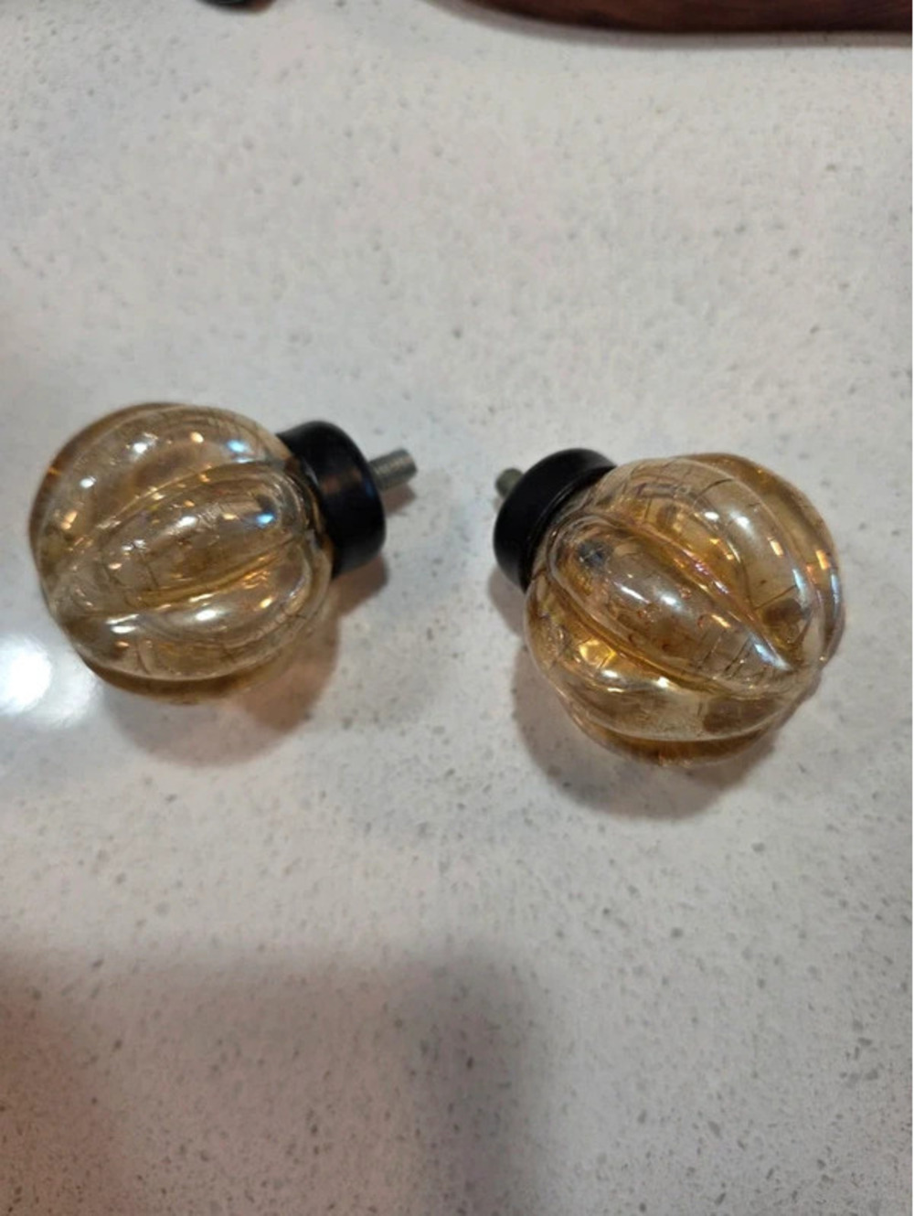 Vintage Amber Glass Cabinet Knobs Set of 2
